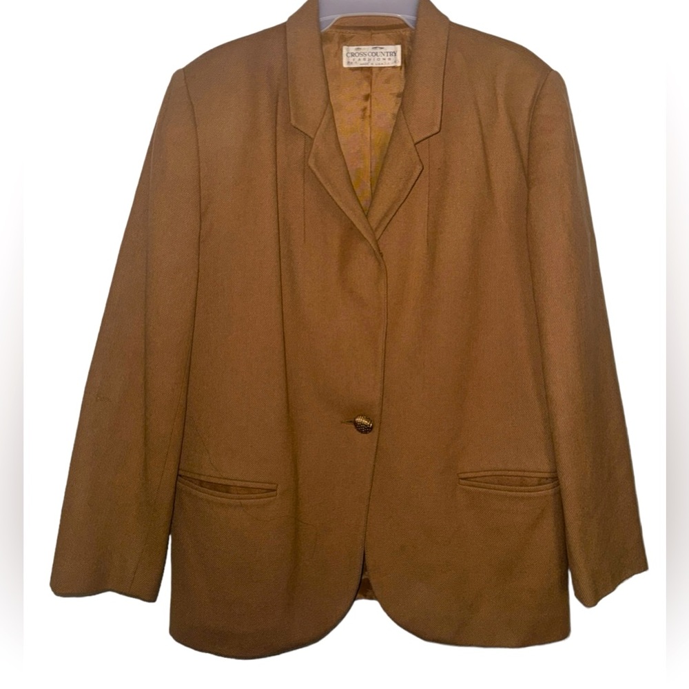 Vintage Cross Country Women's 12 Seasonless Wool Blazer Lined Beige Tan Made USA